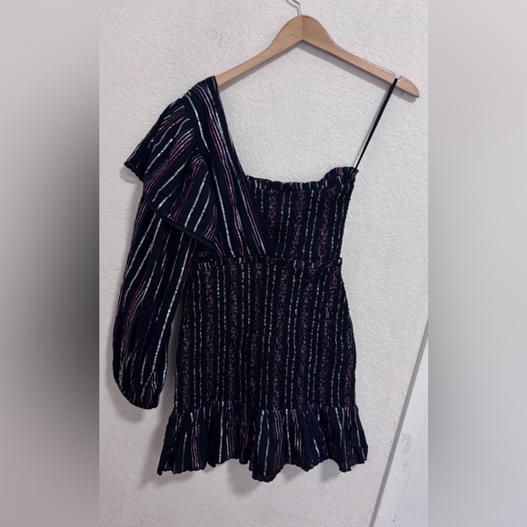 Farm Rio Lurex Stripes Metallic Mini Dress in Black - Picture 8 of 10